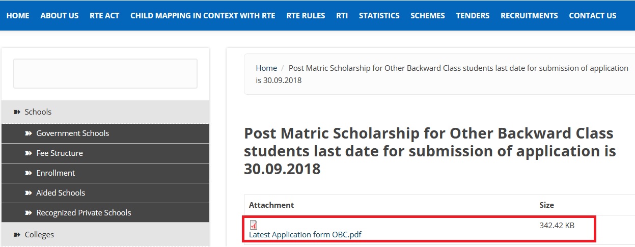 Chdeducation gov in Post Matric Scholarship For OBC Students 2018 19 