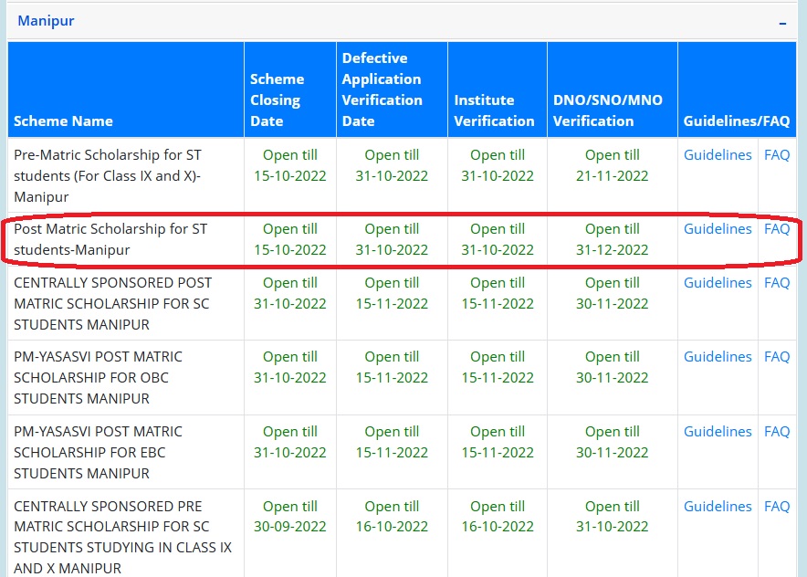 NSP Post Matric Scholarship For ST Students Manipur 2022 23 